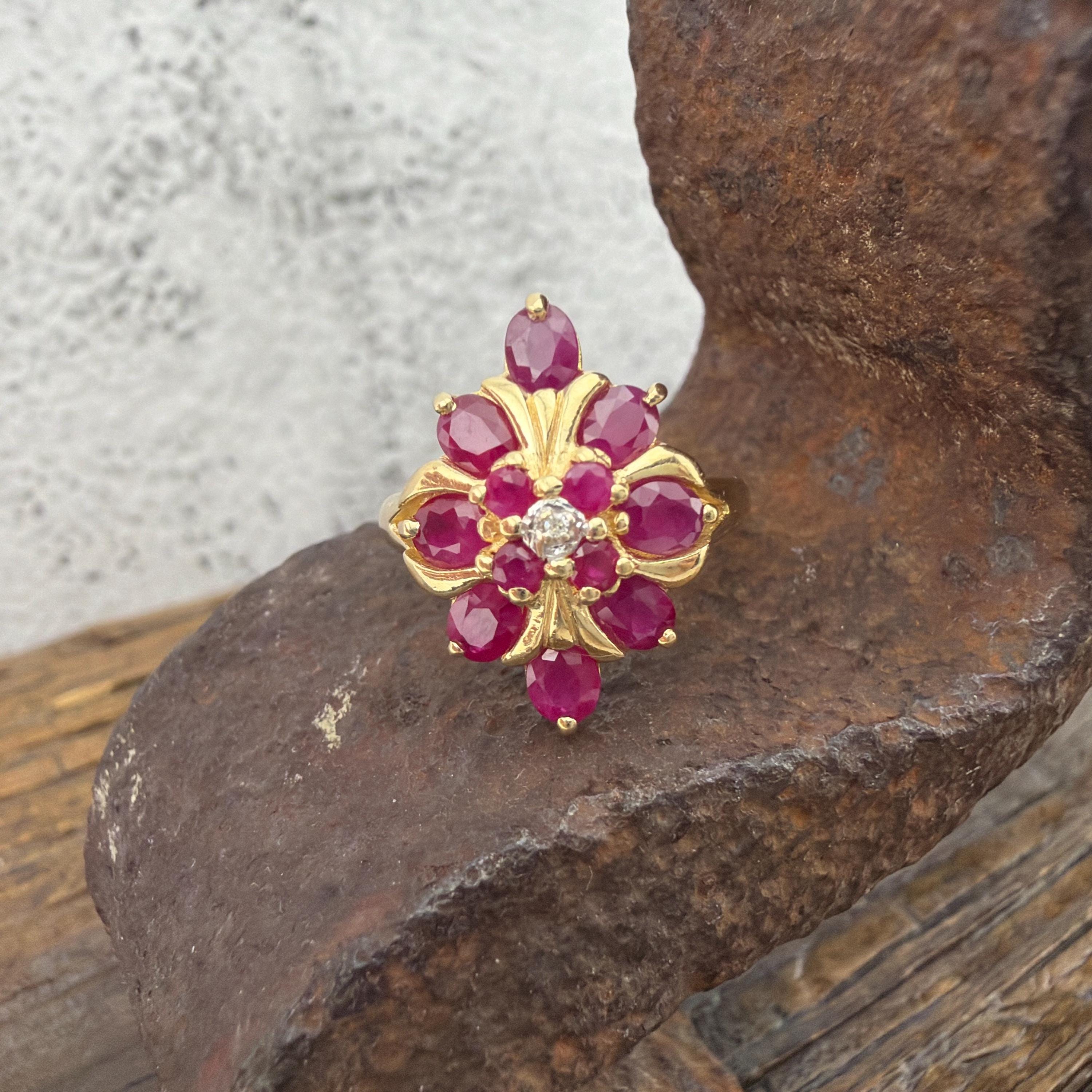 14K Ruby and Diamond Art Deco Yellow Gold Ring - US Size 6.75 - Vintage ...