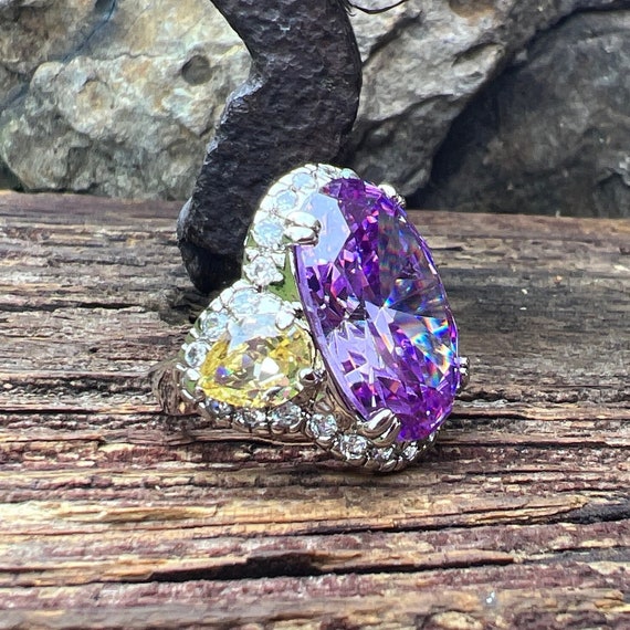 Vintage Estate Sterling Silver Purple and Yellow … - image 4