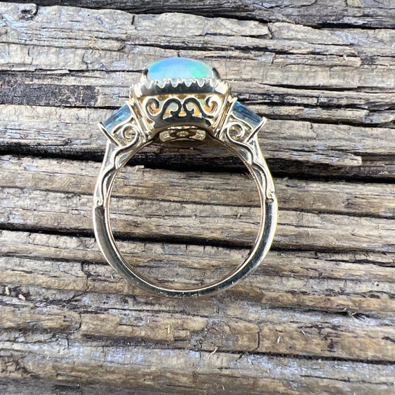 Vintage Estate 10k Opal with White Topaz Halo and… - image 3