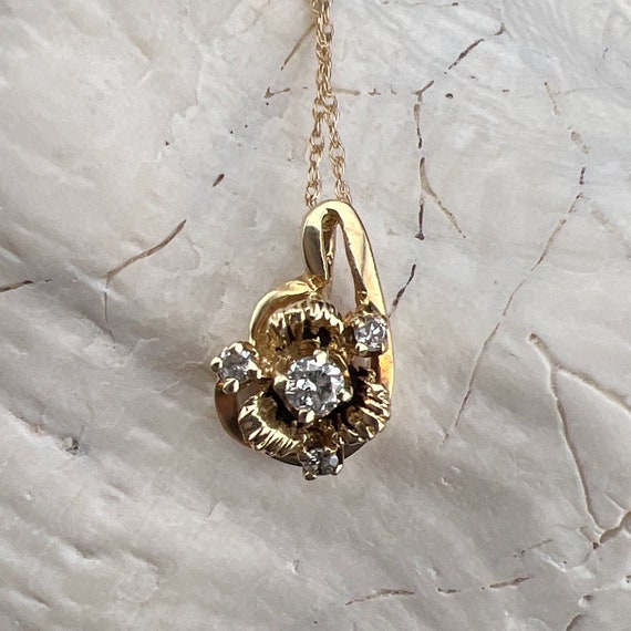 Vintage Estate 14k Yellow Gold Flower and Diamond… - image 7