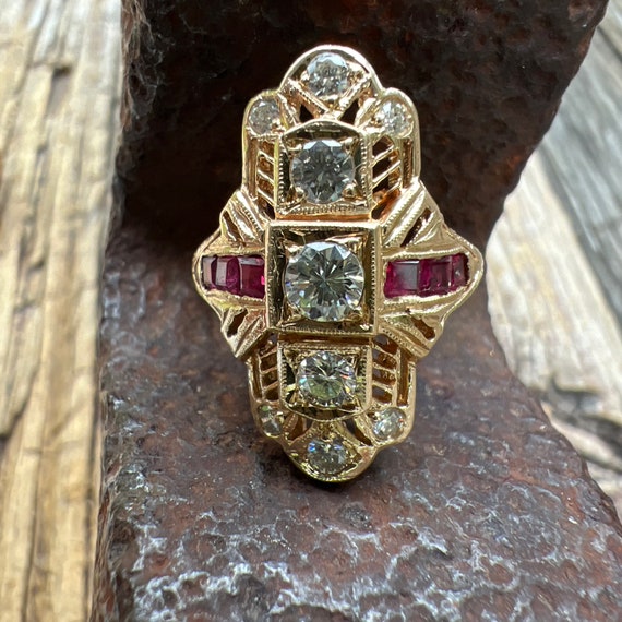 Vintage Estate 14K Ruby and Diamond Art Deco Shie… - image 7