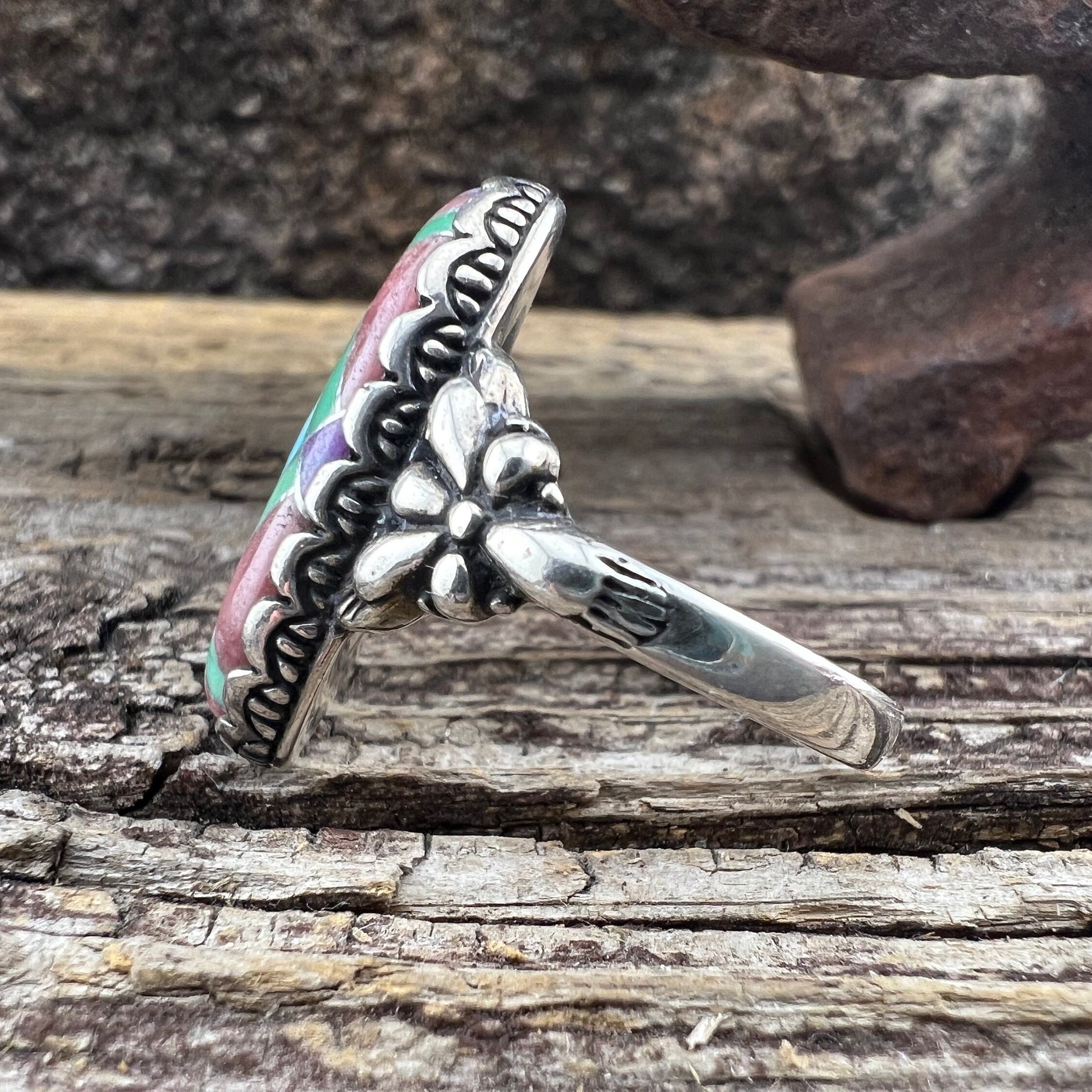 Relios Silver Rings Vintage Carolyn Pollack Relios Inlay Sterling Silver Ring - Etsy