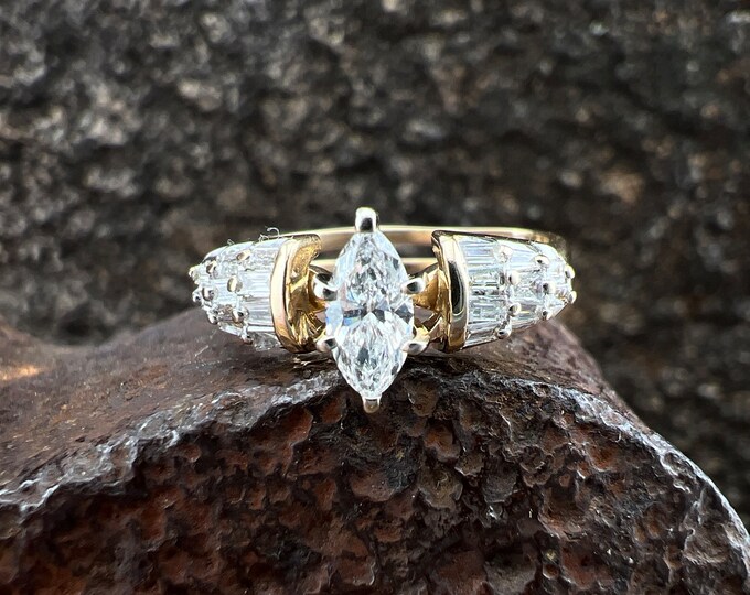 Vintage Estate 14K Yellow Gold Diamond Engagement / Wedding Ring Set - Etsy
