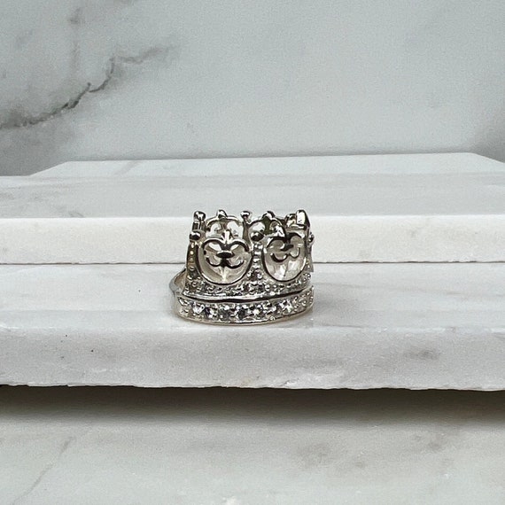 Sterling Silver Cubic Zirconia Crown Ring - image 4