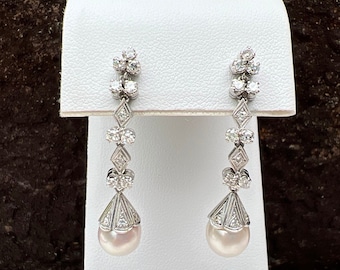 Vintage Estate Diamond 10k White Gold Earrings