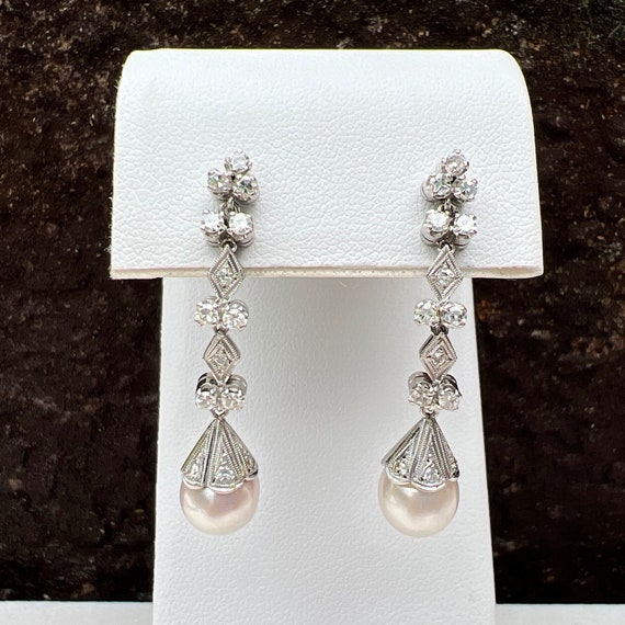 Vintage Estate Diamond 10k White Gold Earrings