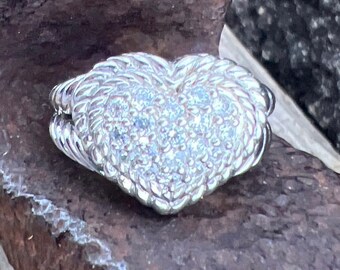 Vintage Estate Judith Ripka Cubic Zirconia Pave Heart 925