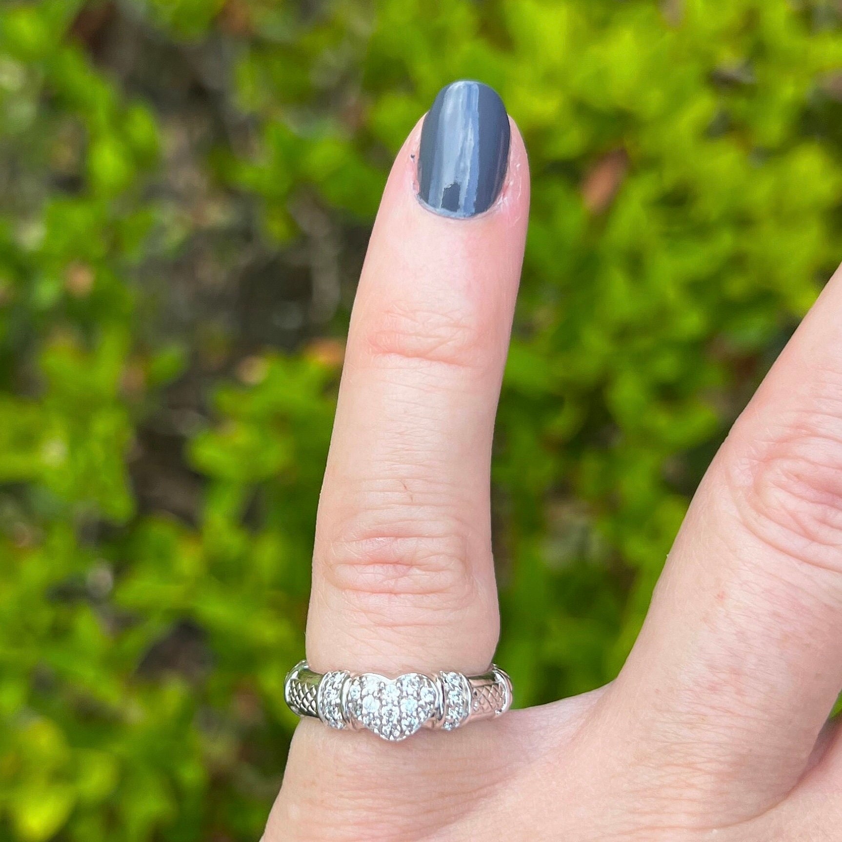vintage silver ring 欠けたハート Red Heart Cz Silver Ring - Womens Promise Ring - Heart Ring