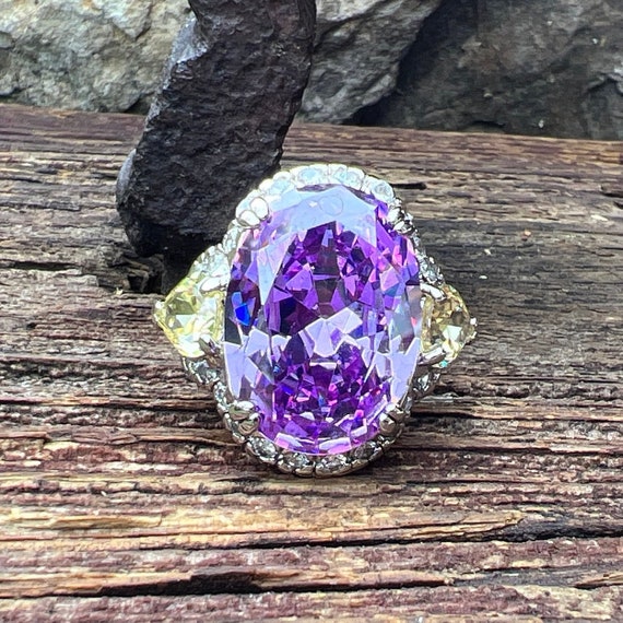 Vintage Estate Sterling Silver Purple and Yellow … - image 6