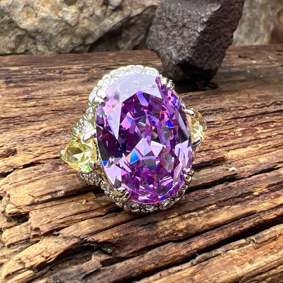 Vintage Estate Sterling Silver Purple and Yellow … - image 1