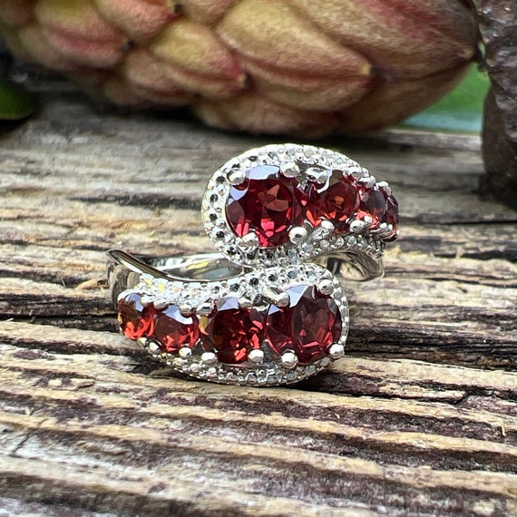 Vintage Estate Garnet Bypass 925 Sterling Silver … - image 1