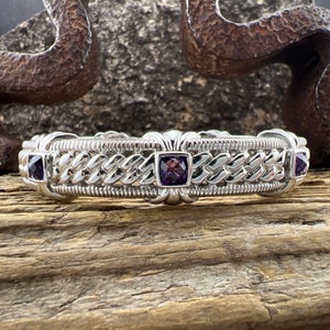 Estate Judith Ripka Amethyst 925 Sterling Silver Hinged Cuff  display picture 3