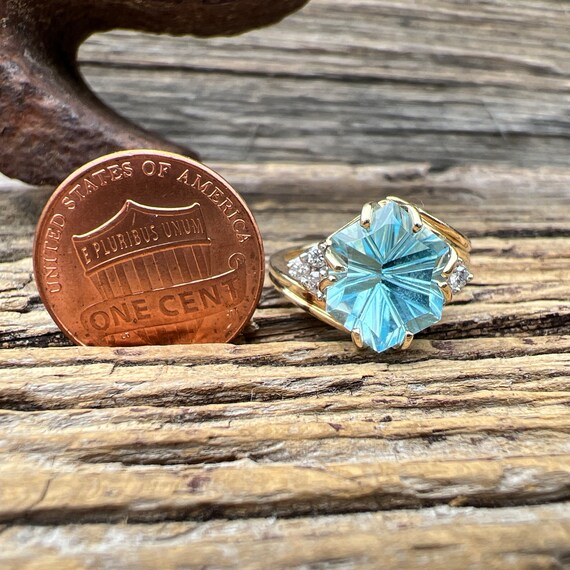 Vintage Estate 14K Blue Topaz and Diamonds Yellow… - image 6