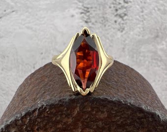 10k Marquise Garnet Solitaire Yellow Gold Ring - Vintage Estate