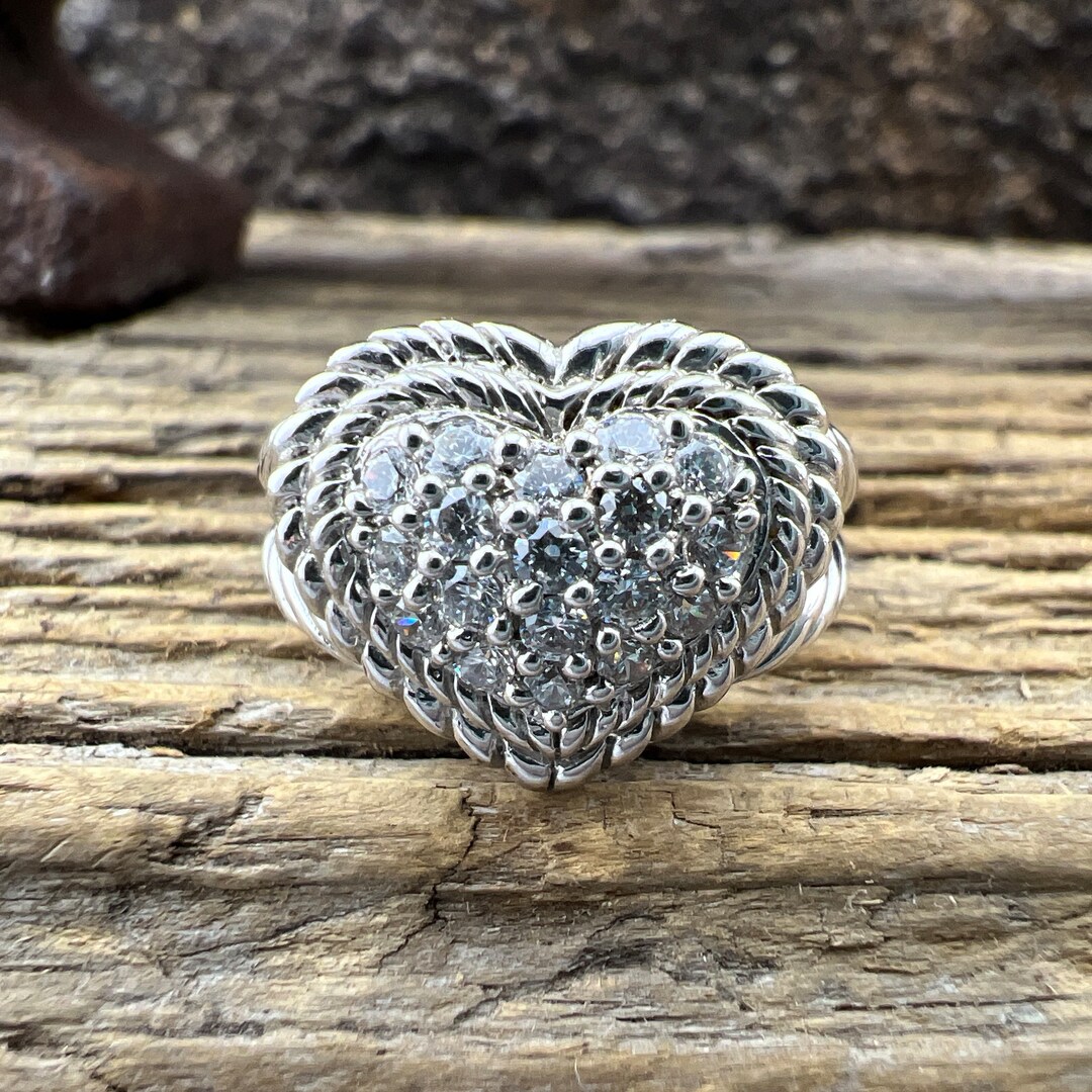 Vintage Estate Judith Ripka Cubic Zirconia Pave Heart 925  Judith Ripka 925 Sterling Silver Canary Crystal Heart Ring main image 0