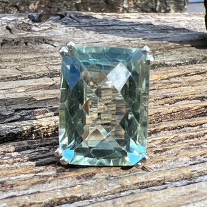 Vintage Checkerboard Cut Prasiolite 925 Sterling Silver Ring