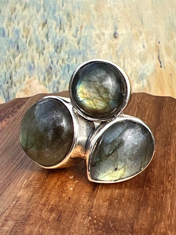 Vintage Sterling Silver Labradorite Ring - image 7
