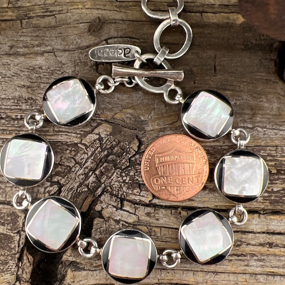 Vintage Estate Acleoni Mother of Pearl and Onyx 925 Sterling