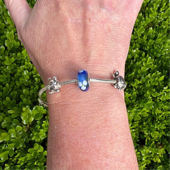 Vintage Estate Pandora Charm Frog, Turtle, Blue Flower 925