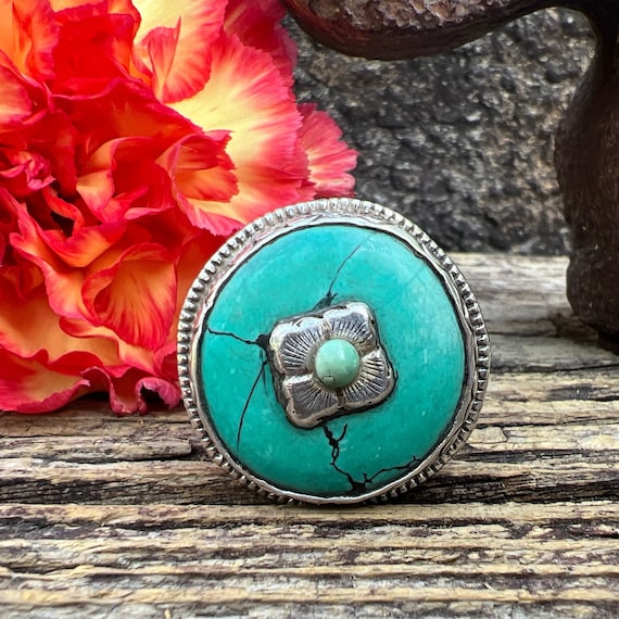 Vintage Estate Turquoise 925 Sterling Silver Ring - image 1