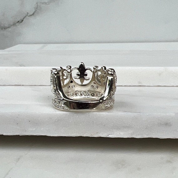 Sterling Silver Cubic Zirconia Crown Ring - image 3