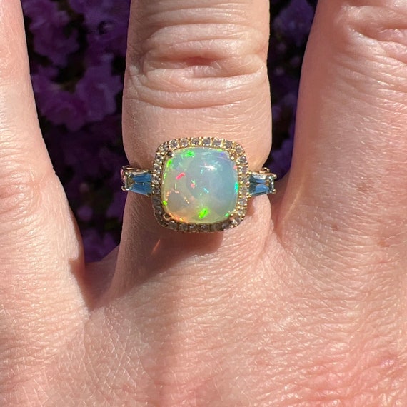 Vintage Estate 10k Opal with White Topaz Halo and… - image 7