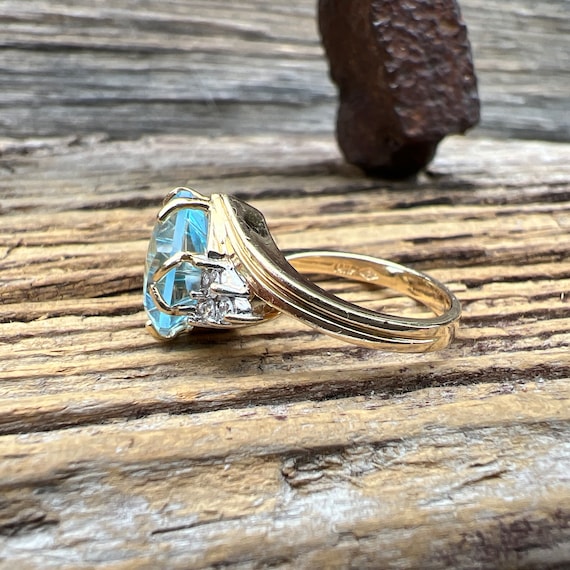 Vintage Estate 14K Blue Topaz and Diamonds Yellow… - image 5