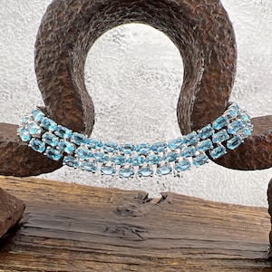 Vintage Estate 3 Rows of Blue Topaz 925 Sterling Silver Tennis Bracelet (approximately 24 total carats) 6.75”