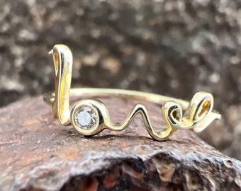 10k Yellow Gold Love Ring with a Diamond Accent - US Size 6.25