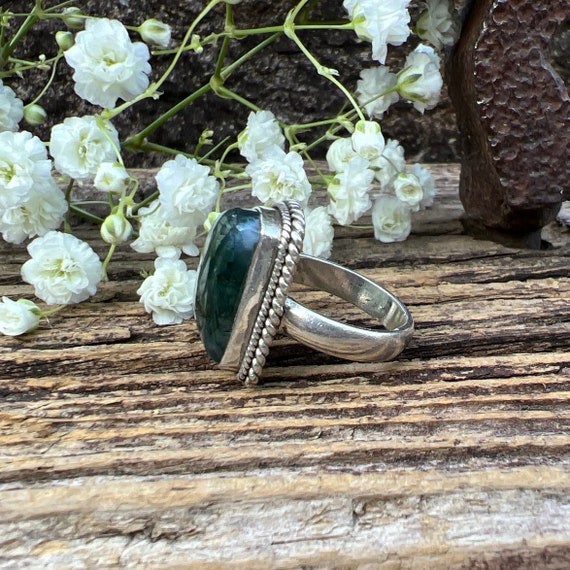 Vintage Estate Moss Agate 925 Sterling Silver Ring - image 2