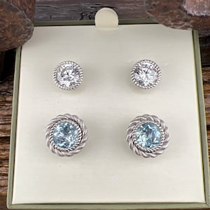 Judith Ripka Blue Topaz & Cubic Zirconia Sterling Silver Earrings with Jackets