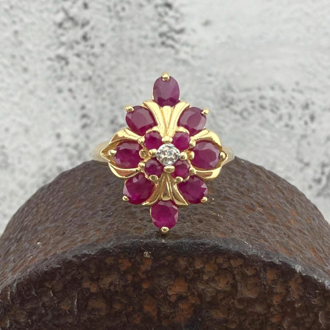 14K Ruby and Diamond Art Deco Yellow Gold Ring - US Size 6.75 - Vintage ...