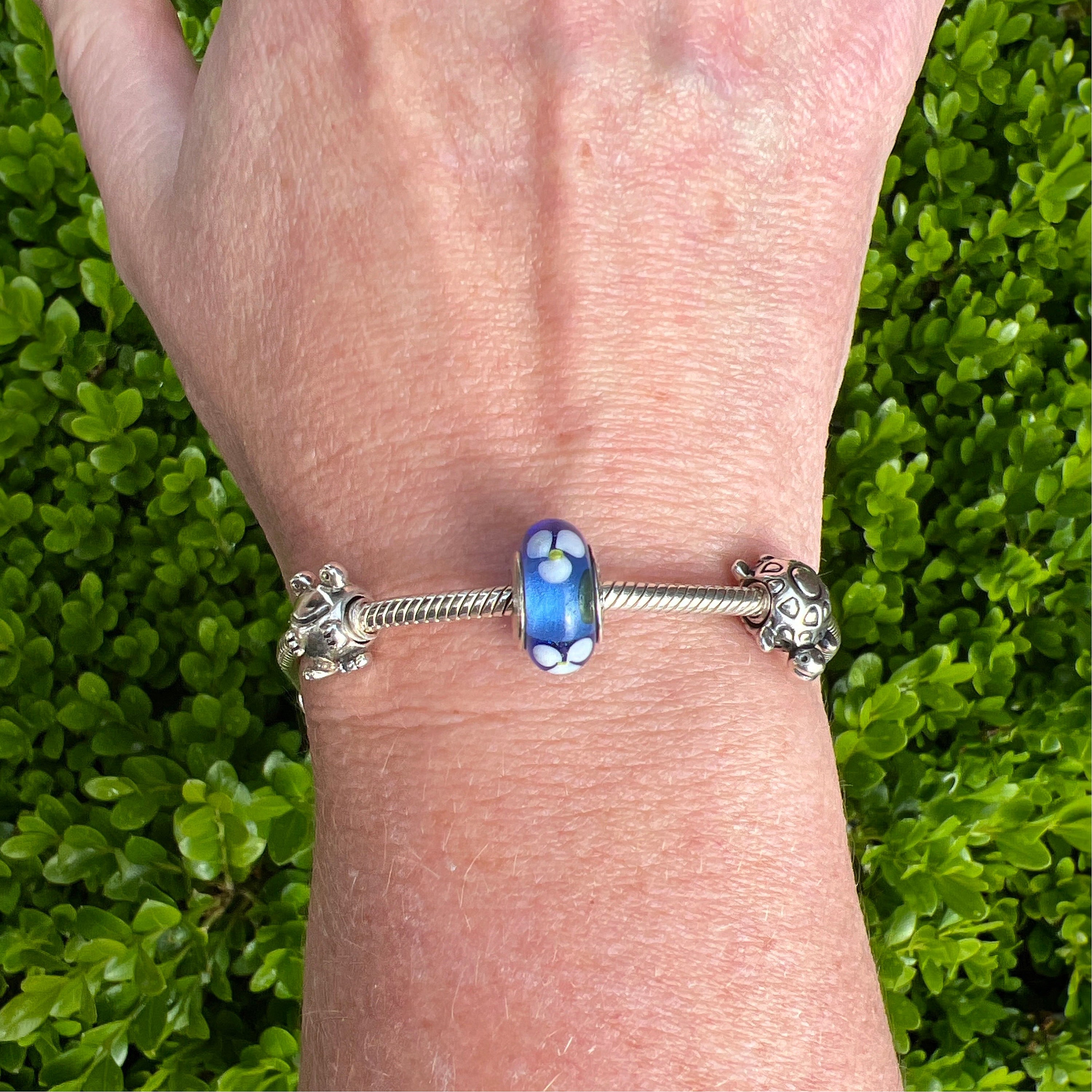 Vintage Estate Pandora Charm Frog, Turtle, Blue Flower 925