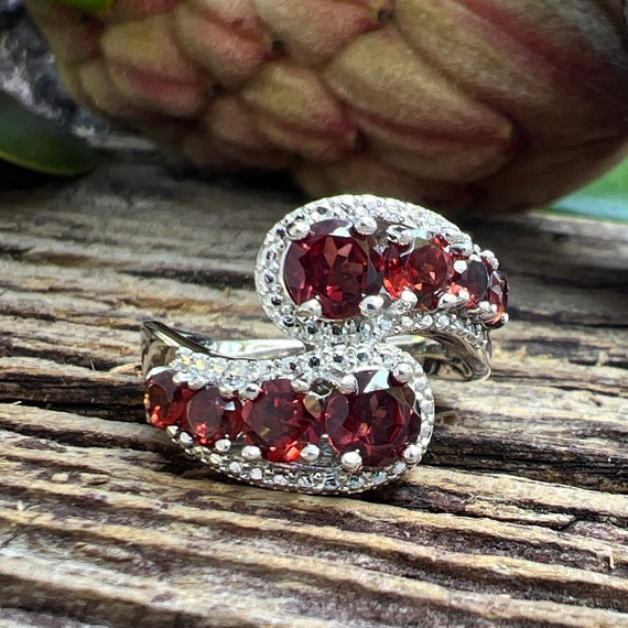 Vintage Estate Garnet Bypass 925 Sterling Silver … - image 6