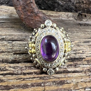 Vintage Estate Barbara Bixby Amethyst 925 Sterling Silver with 18k Gold Accents