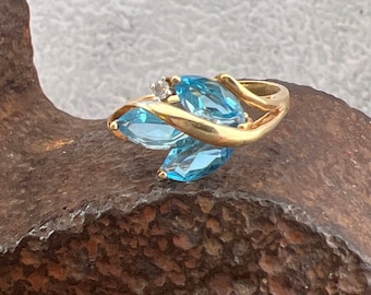 10k Blue Topaz and Diamond Yellow Gold Ring - Vintage Estate