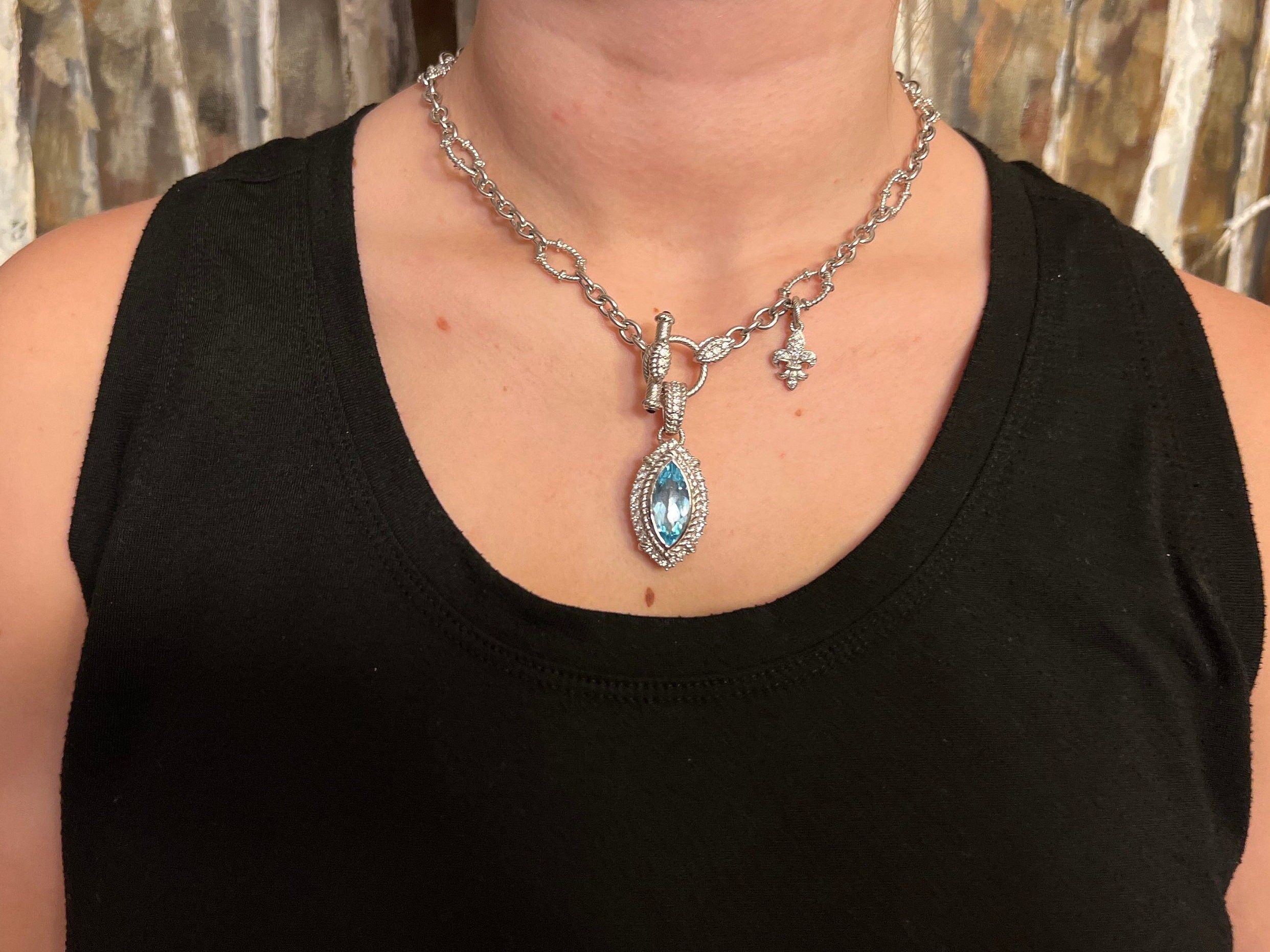 Estate Judith Ripka Blue Topaz Heart & Cubic Zirconia Oval