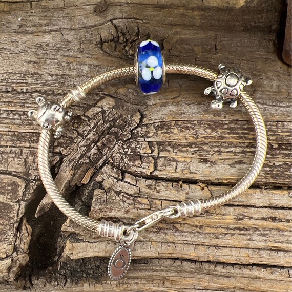 Vintage Estate Pandora Charm Frog, Turtle, Blue Flower 925