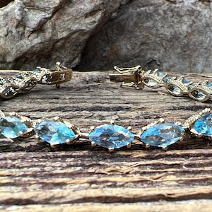 Vintage Blue Cubic Zirconia Sterling Silver Tennis Bracelet