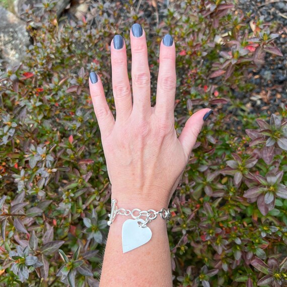 Vintage 90's Heavy 925 Sterling Silver Toggle Bracelet With Heart