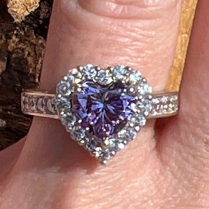 Sterling Silver Purple Heart Cubic Zirconia Ring
