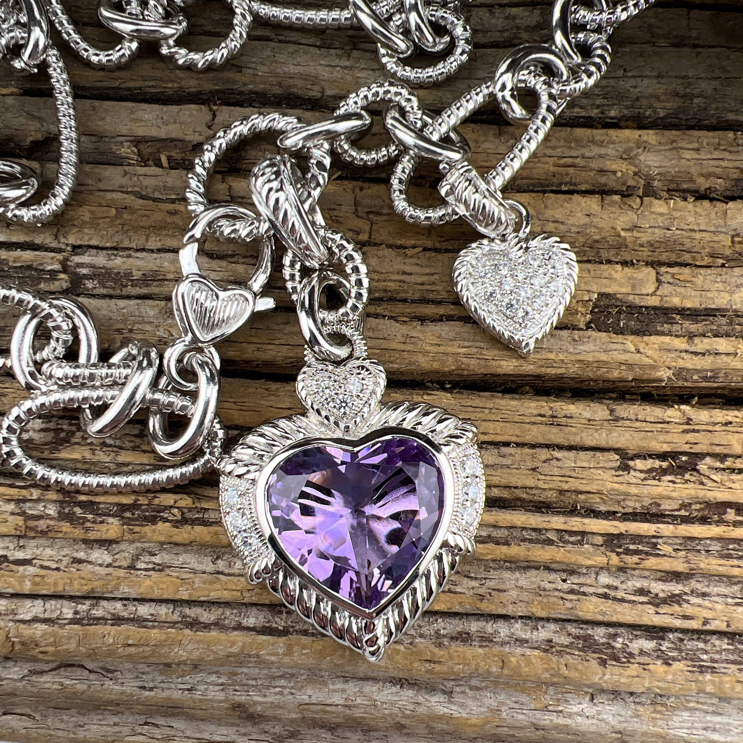 Estate Judith Ripka Purple Amethyst Heart & Cubic Zirconia Oval