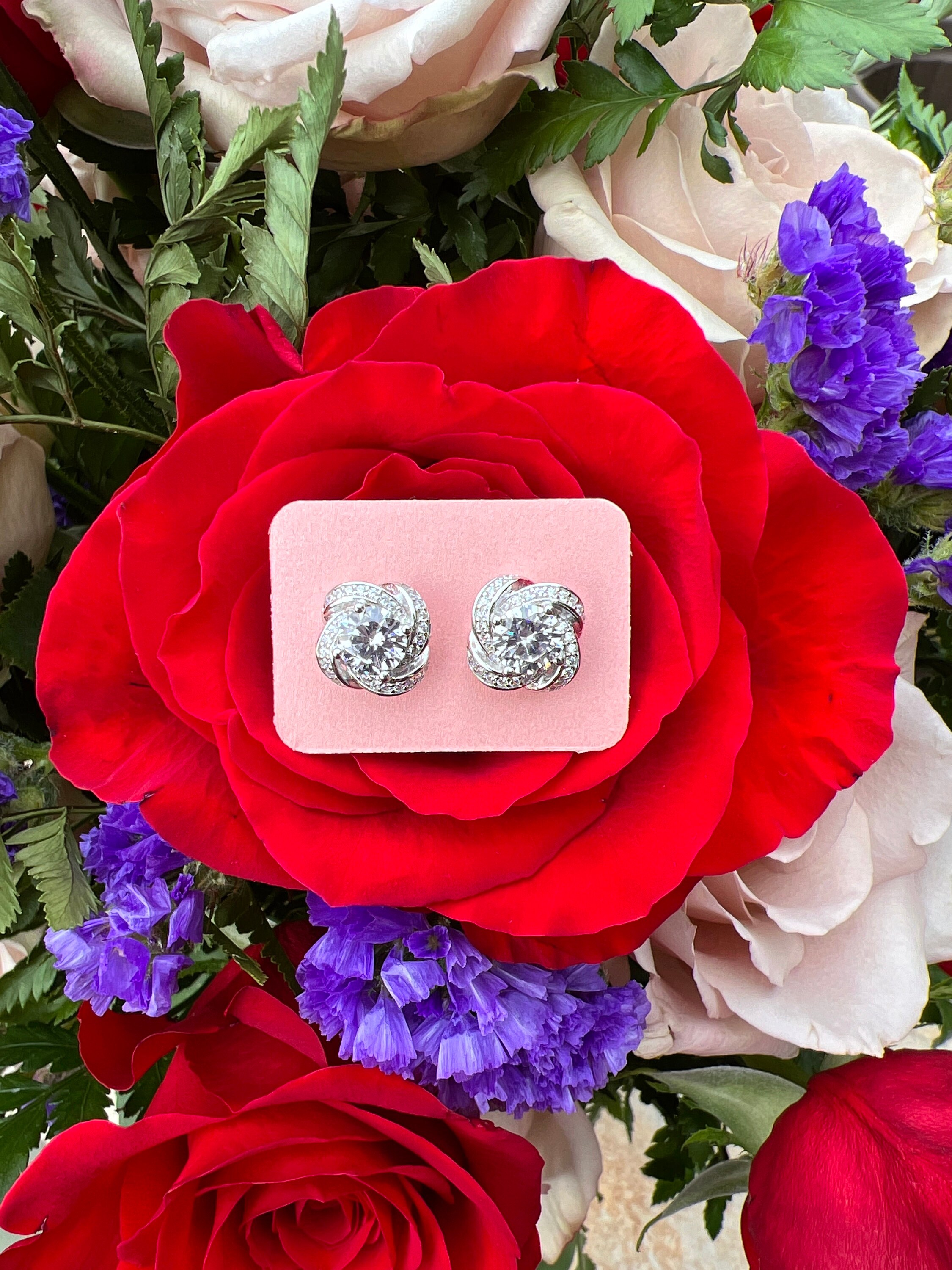 ◆STONEHENgE◆ Love Knot Silver Cubic Drop Earrings Diamond Love Knot Drop Earrings in Sterling Silver
