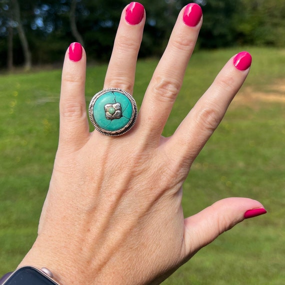 Vintage Estate Turquoise 925 Sterling Silver Ring - image 7