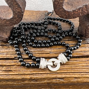 Judith Ripka Onyx Bead Necklace: Sterling Silver Diamonique CZ, 18