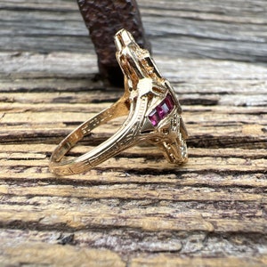 Vintage Estate 14K Ruby and Diamond Art Deco Shield Yellow Gold Ring - Etsy