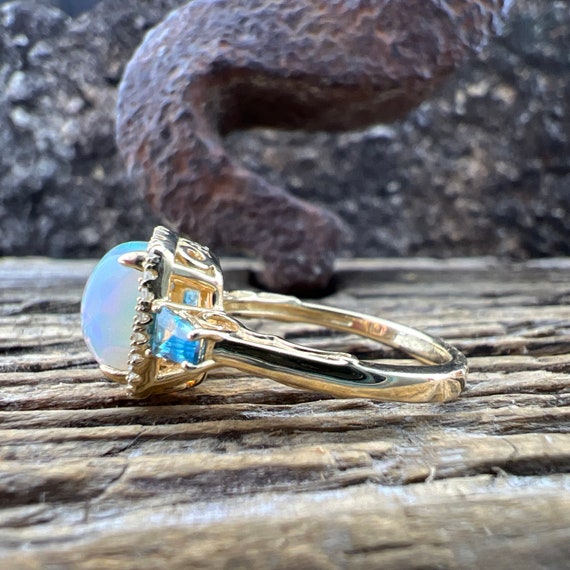 Vintage Estate 10k Opal with White Topaz Halo and… - image 2