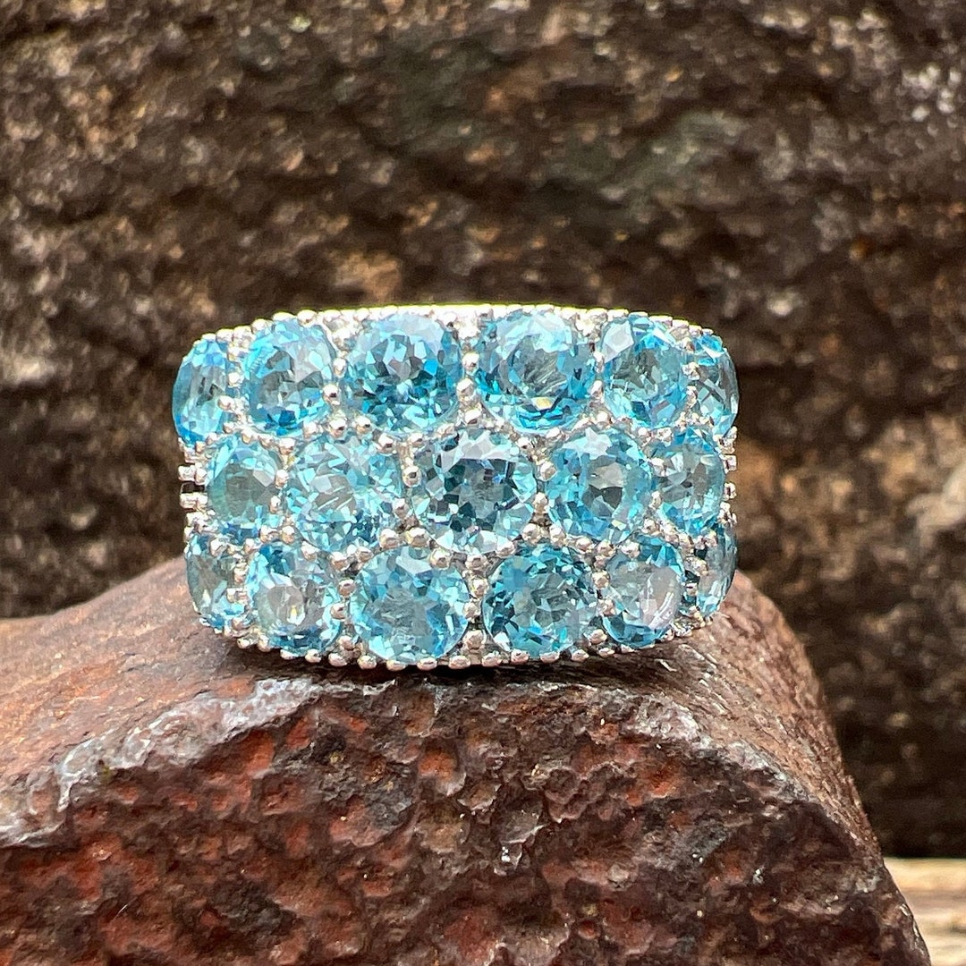 Vintage Estate Blue Topaz 925 Sterling Silver Cocktail Ring - Etsy