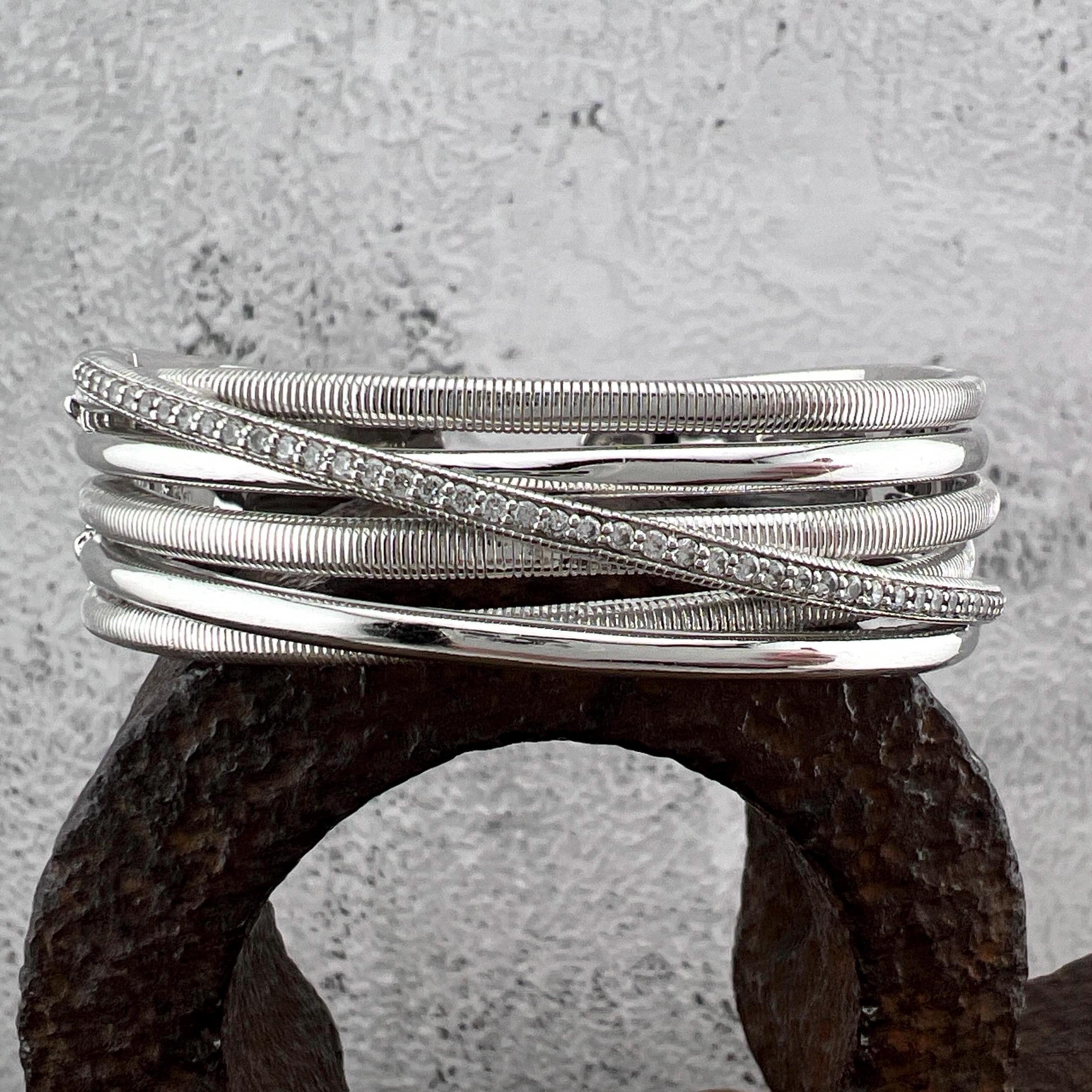 Judith Ripka Cubic Zirconia Eternity Hinged Cuff Bracelet 925 Sterling Silver - Heavy - 63 grams - Small