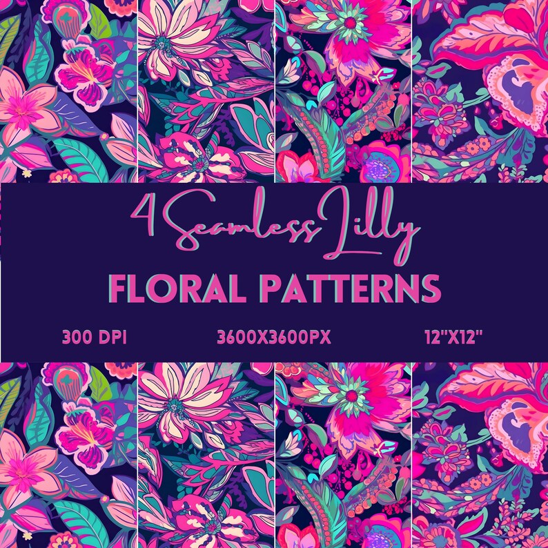 Lilly Floral Pack 4 Pack of 4 Pngs Digital Download Seamless Etsy